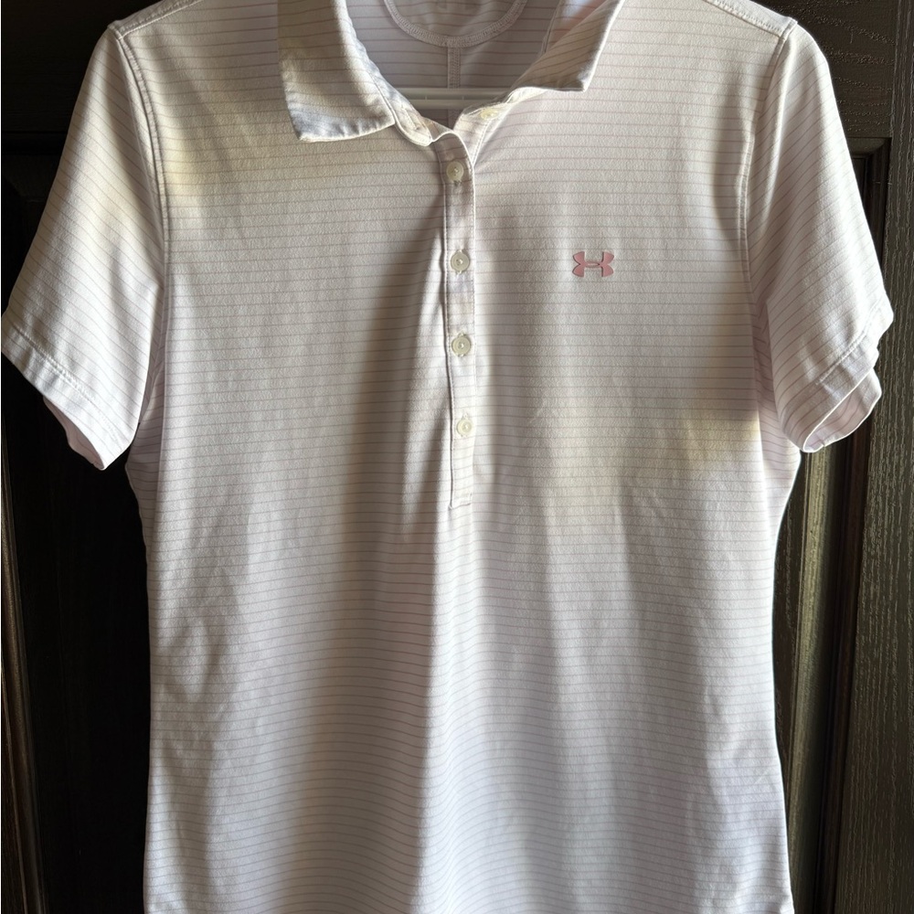 Under Armour White and Pink Golf Shirt, Classic Design